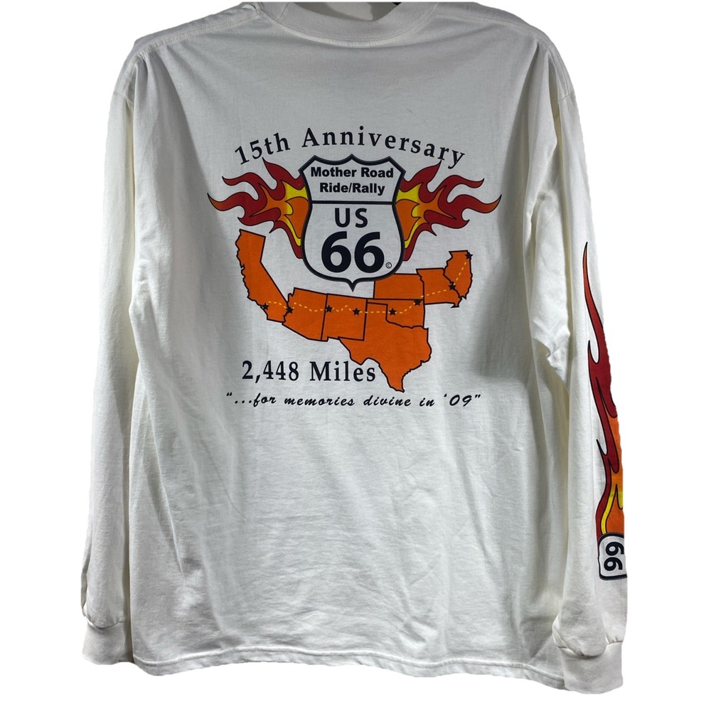 Route 66 Mother Road Ride Rally Mens Large White Long Sleeve 2009 - Picture 2 of 12